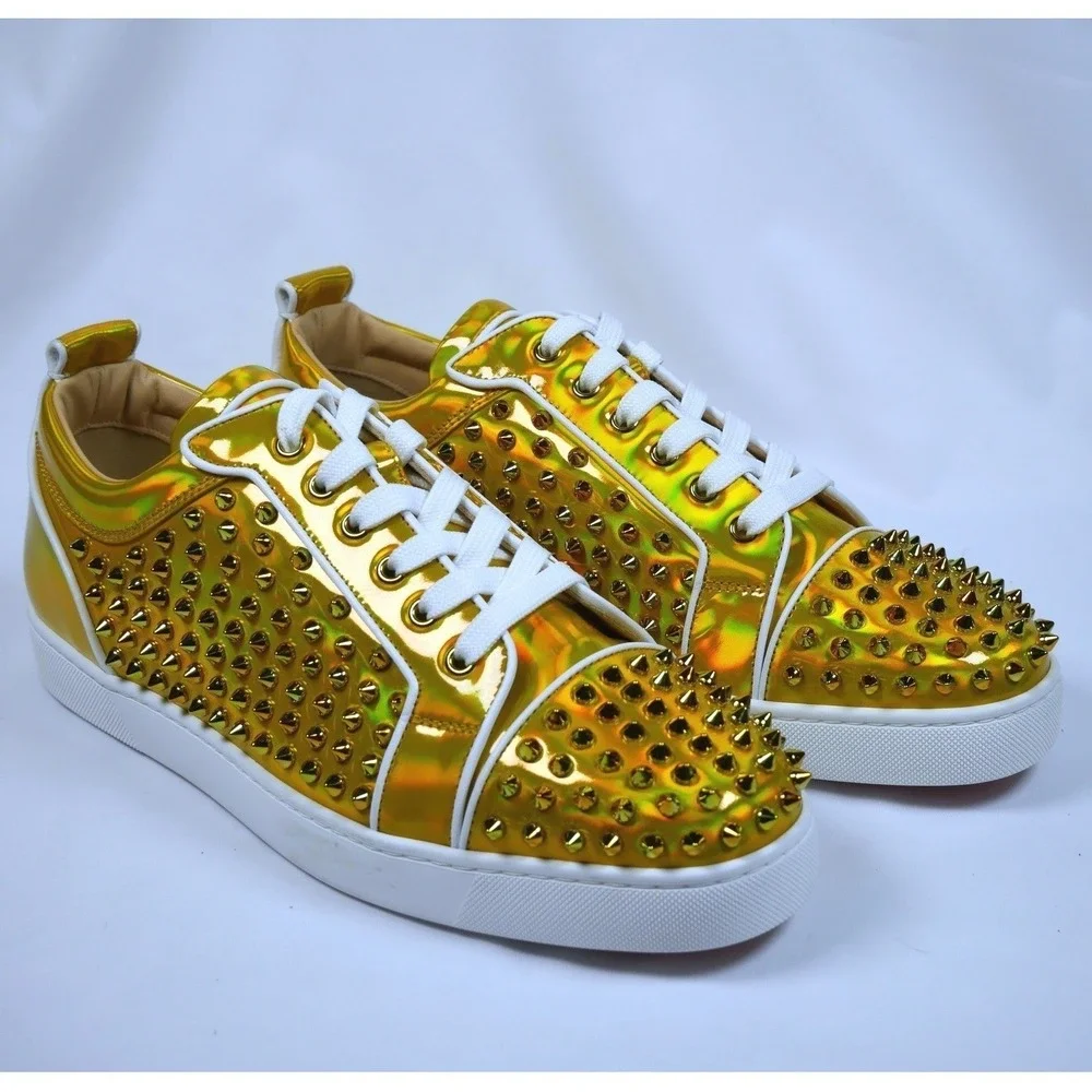 Christian Louboutin Louis Junior SpikesGold Holographic Low Top Sneaker Men 44.5